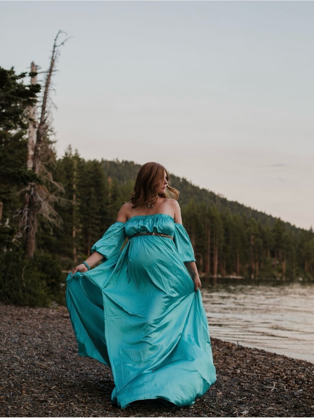 Maternity photoshoot teal dress